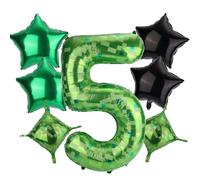 Pixel Balloon Set, 40 Inch/101cm Foil Star Cube Green Number Balloon for Pixel Birthday Game Theme Party Decorations (5)