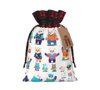Pixel Bear Riot Christmas Gift Bags for Christmas Party Supplies Decorations, 8.3 * 11.8 Inch Colorblock Burlap Drawstring Gift Bags,