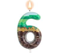 Pixel Birthday Cake Candle, Green Pixel Birthday Candle Pixel Cake Candle Number Candles Pixel Print Number Cake Toppers for Birthday Wedding Anniversary Pixel Themed Parties (6)