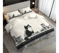 Pixel Black Cat Duvet Cover Sets, Pixel Art Kawaii Kitten Emperor Size Bedding Sets, Soft Reversible Microfiber Quilt Cover & 2 Pillowcases, Zipper Closure, Bedroom Decor BhT42