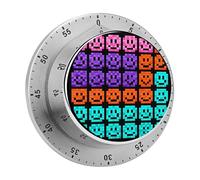 Pixel Color Happy Face Kitchen Timer Visual Timer for Cooking 60 Minute Wind Up Timers Stainless Steel Manual Magnetic Countdown Visual Mechanical Timers Cooking Clock with Loud Alarm