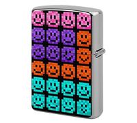 Pixel Color Happy Face Lighter Case Metal Double-Sided Lighter Cover Pocket Lighters Sleeve Windproof Lighters Accessories for Men Women