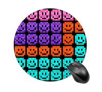 Pixel Color Happy Face Mouse Pad Round Laptop Mouse Mat Cute Computer Mousepad Keyboard Pad Non-Slip Desk Pads for Gaming Office Work Home