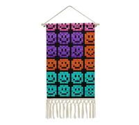 Pixel Color Happy Face Poster Hanger Frame, Long Vertical Wall Hanging Vintage Tapestry with Tassel, Room Decor, Hanging Cotton Linen Framed Wall Art Decor for Home, 10x19.6 Inch