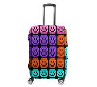 Pixel Color Happy Face Travel Luggage Cover Stretchable Airplane Suitcase Protector Sleeve Universal Washable Fit for 19-32 Inch Checked Baggage,Water Resistant Durable Luggage Protector X-Large
