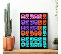 Pixel Color Happy Face Wall Art for Living Room Modern Canvas Framed Prints Paintings Artwork for Walls, Minimalist Abstract Art Pictures for Hallway, Office Wall Decor 12x16inch(30x40cm)