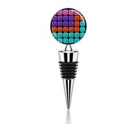 Pixel Color Happy Face Wine Bottle Stopper Decorative Vacuum Silicone Wine Stopper with Beautiful Art Glass Reusable Beverage Bottle Sealer Keeps Fresh