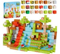 Pixel Cube 120 Magnetic Building Blocks Set - With Metal Travel Tin - Build-A-World Mine Blocks For Kids - Creative, Safe Magnetic Construction Toys - Aeroplane Activities Travel Toys