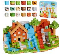 Pixel Cube 120 Magnetic Building Blocks Set - With Metal Travel Tin - Build-A-World Mine Blocks For Kids - Creative, Safe Magnetic Construction Toys - Aeroplane Activities Travel Toys