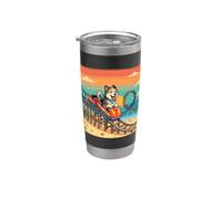 Pixel Dog on Roller Coaster, Retro Happy Husky Beach Sunset Stainless Steel Insulated Tumbler