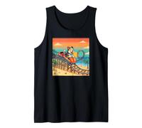 Pixel Dog on Roller Coaster, Retro Happy Husky Beach Sunset Tank Top