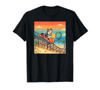 Pixel Dog on Roller Coaster, Retro Happy Husky Beach Sunset Value Graphic T-Shirt, Men, Black, L
