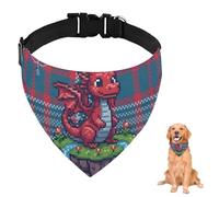 Pixel Dragon Red Blue Dog Bandana With Adjustable Strap D Ring Dog Neckerchief Pet Bibs Triangle Bandana for Dogs Accessories Puppy Dogs Cats Decor Machine Washable