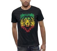 PIXEL EVOLUTION Lion Reggae T-Shirt - Lion - Green Yellow Red - Lion Rasta Men's T-Shirt, Black, 3XL