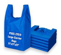 Pixel Eye Plastic Carrier Bags BLUE Large Strong with Handles 100 Large Reusable Bags Heavy Duty Shopping, Retail, Grocery, Takeaway, Eco-Friendly, Recyclable Shopping White Plastic Bags