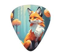 Pixel Forest Fox printed guitar picks, 12-piece set with thin, medium, and thick styles, comes with a storage case