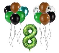 Pixel Game Balloon Set, Black Brown Green Latex Balloons with Number Eight Foil Balloon Video Game Theme Party Decorations for Kids Boys Girls Eighth Birthday Anniversary Celebration (Number 8)