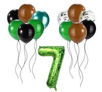 Pixel Game Balloon Set, Black Brown Green Latex Balloons with Number Seven Foil Balloon Video Game Theme Party Decorations for Kids Boys Girls Seventh Birthday Anniversary Celebration (Number 7)