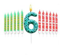 Pixel Gaming Candle Cake Decorations, 13Pcs Personalied Happy 6th Birthday Candles Set, Number 6 Candle Toppers Large Happy Birthday Topper Toppers Happy Birthday for (6th)