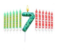 Pixel Gaming Candle Cake Decorations, 13Pcs Personalied Happy 7th Birthday Candles Set, Number 7 Candle Toppers Large Happy Birthday Topper Toppers Happy Birthday for (7th)