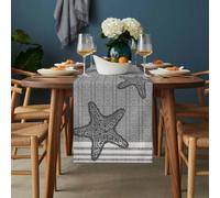 Pixel Grey Star Table Runner 13x48 inch Modern Abstract Nautical Ocean Beach Starfish Stripe Cotton Linen Dining Table Runner Ideal for Dresser Kitchen Coffee Tables - Machine Washable