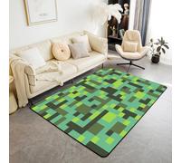 Pixel Grid Miners Kids Area Rug,Geometric Grid Patchwork Pixelated Indoor Floor Mat Entrance Rug for Girls Boys,Cartoon Gamepad Video Games Non Slip Rug,Cyan Green Couch Living Room Decor,3'x5'