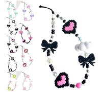 Pixel Heart Bow Beaded Phone Charm Aesthetic Handmade Acrylic Wrist Strap Camera Lanyard for Women Girls (c)