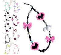 Pixel Heart Bow Beaded Phone Charm Aesthetic Handmade Acrylic Wrist Strap Camera Lanyard for Women Girls (h)
