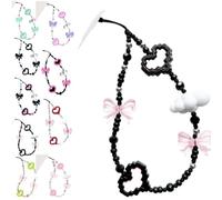 Pixel Heart Bow Beaded Phone Charm Aesthetic Handmade Acrylic Wrist Strap Camera Lanyard for Women Girls (b)