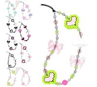 Pixel Heart Bow Beaded Phone Charm Aesthetic Handmade Acrylic Wrist Strap Camera Lanyard for Women Girls (a)