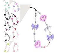Pixel Heart Bow Beaded Phone Charm Aesthetic Handmade Acrylic Wrist Strap Camera Lanyard for Women Girls (g)