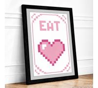 Pixel Heart Love Retro Framed Wall Art Print A3 (42×29.7cm) Black, Wall Decor for Living Room, Bedroom, Office & Home, Ready to Hang, Art Gift