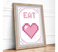 Pixel Heart Love Retro Framed Wall Art Print A3 (42×29.7cm) Oak, Wall Decor for Living Room, Bedroom, Office & Home, Ready to Hang, Art Gift