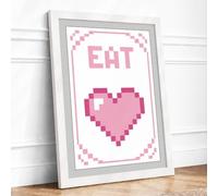 Pixel Heart Love Retro Framed Wall Art Print A3 (42×29.7cm) White, Wall Decor for Living Room, Bedroom, Office & Home, Ready to Hang, Art Gift