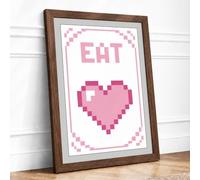 Pixel Heart Love Retro Framed Wall Art Print A4 (29.7×21cm) Walnut, Wall Decor for Living Room, Bedroom, Office & Home, Ready to Hang, Art Gift