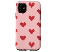 Pixel Heart Pattern Retro Gamer Romantic Aesthetic Pink Red Case for iPhone 11