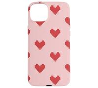 Pixel Heart Pattern Retro Gamer Romantic Aesthetic Pink Red Case for iPhone 15 Plus