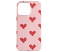 Pixel Heart Pattern Retro Gamer Romantic Aesthetic Pink Red Case for iPhone 15 Pro Max
