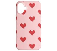 Pixel Heart Pattern Retro Gamer Romantic Aesthetic Pink Red Case for iPhone 16 Plus