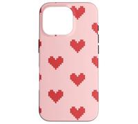 Pixel Heart Pattern Retro Gamer Romantic Aesthetic Pink Red Case for iPhone 16 Pro