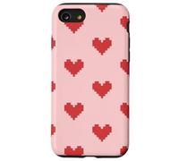 Pixel Heart Pattern Retro Gamer Romantic Aesthetic Pink Red Case for iPhone SE (2020) / 7/8