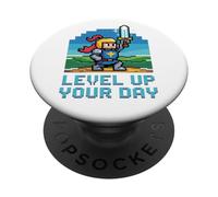 Pixel Hero Retro Graphic - Level Up Your Day Classic Gamer A PopSockets Adhesive PopGrip