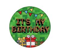 Pixel It's My Birthday Pin, 2.3in Happy Birthday Button Badge with Green Brooch Pixel Gift Box Design Game Theme Party Supplies for Women Party Favors & Decorations