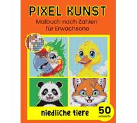 Pixel kunst - niedliche tiere. Malbuch nach Zahlen für Erwachsene. Mystery mosaik quadratisch. Ausmalen nach Zahlen. Motive enthüllen Tierbabys.