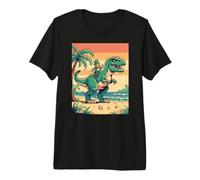 Pixel Leprechaun T Rex Beach Retro 8 Bit Sunset Art Premium T-Shirt