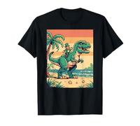 Pixel Leprechaun T Rex Beach Retro 8 Bit Sunset Art T-Shirt
