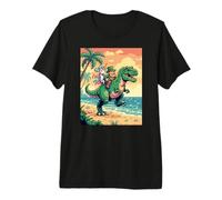 Pixel Leprechaun T Rex Unicorn Beach Retro 8 Bit Sunset Art Premium T-Shirt