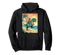 Pixel Leprechaun T Rex Unicorn Beach Retro 8 Bit Sunset Art Pullover Hoodie