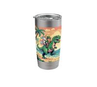 Pixel Leprechaun T Rex Unicorn Beach Retro 8 Bit Sunset Art Stainless Steel Insulated Tumbler
