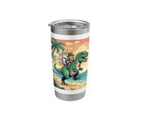 Pixel Leprechaun T Rex Unicorn Beach Retro 8 Bit Sunset Art Stainless Steel Insulated Tumbler